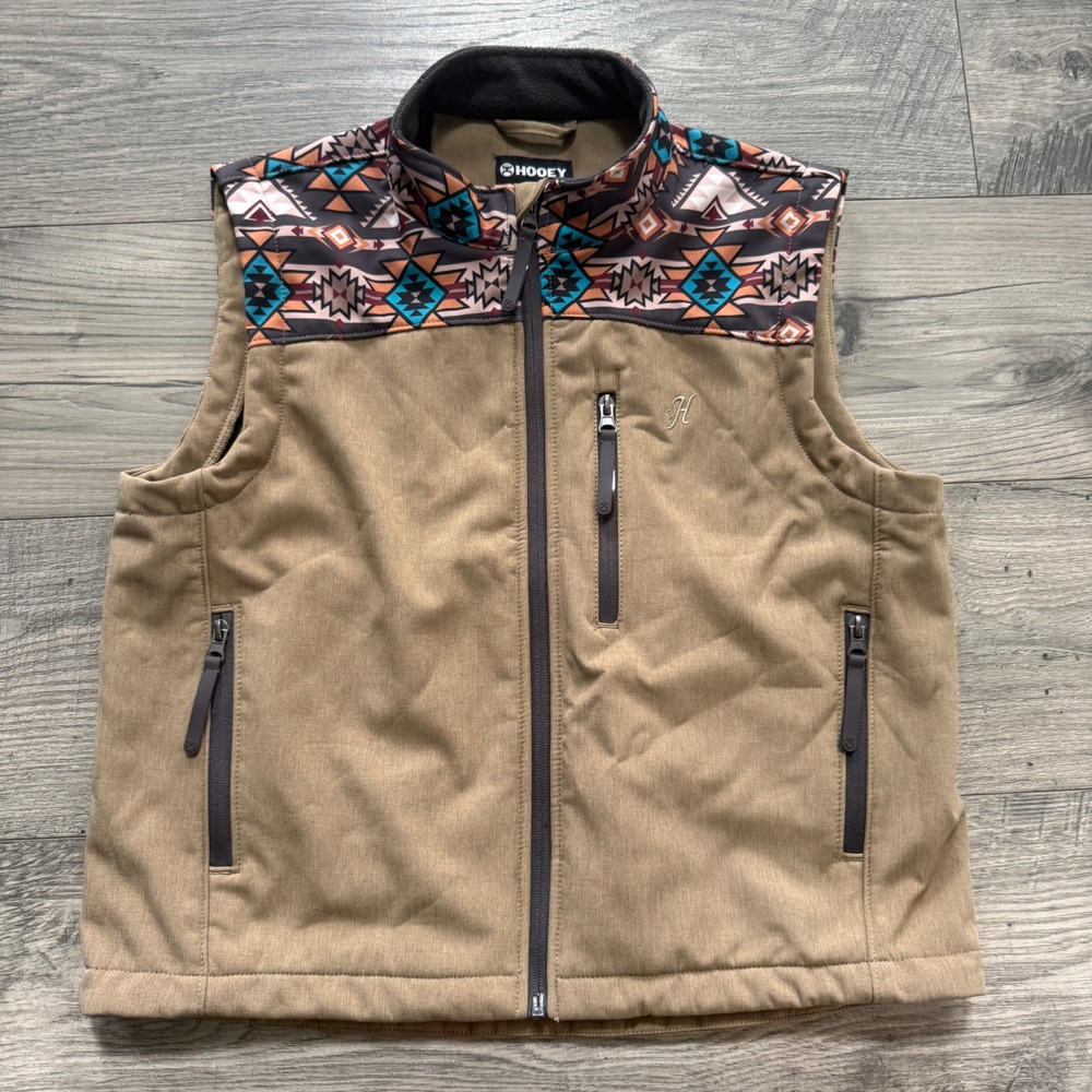 Hooey Kids Tan Aztec Print Softshell Fleece Lined Vest Youth Large HU092TMAZ-Y